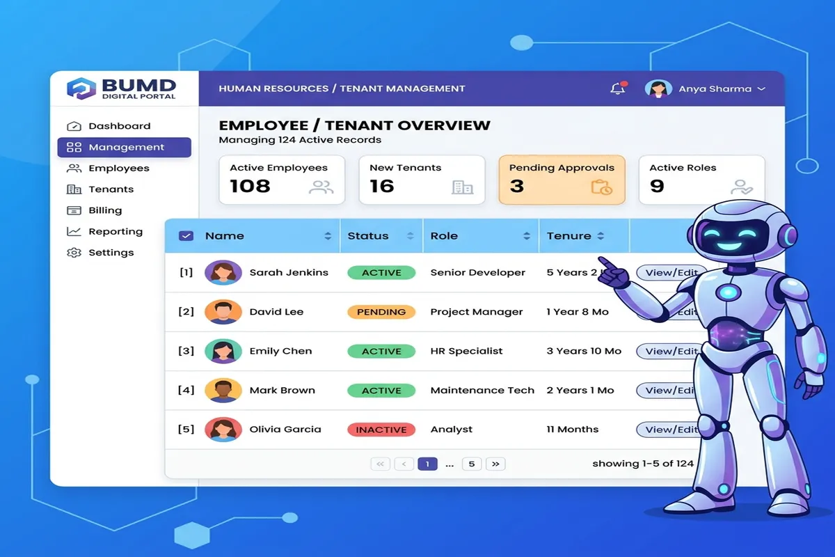 Ilustrasi Portal Manajemen Data Karyawan atau Tenant BUMD