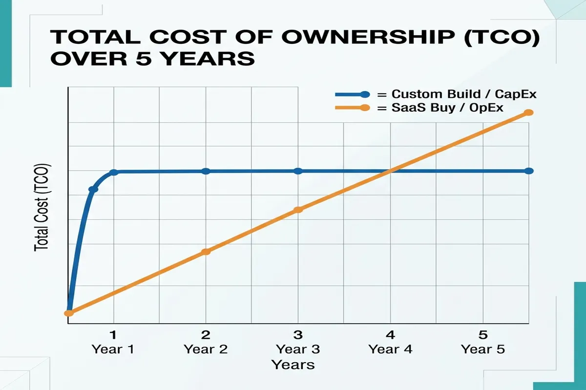 Grafik Visualisasi Interseksi Biaya TCO 5 Tahun: Custom Build vs SaaS