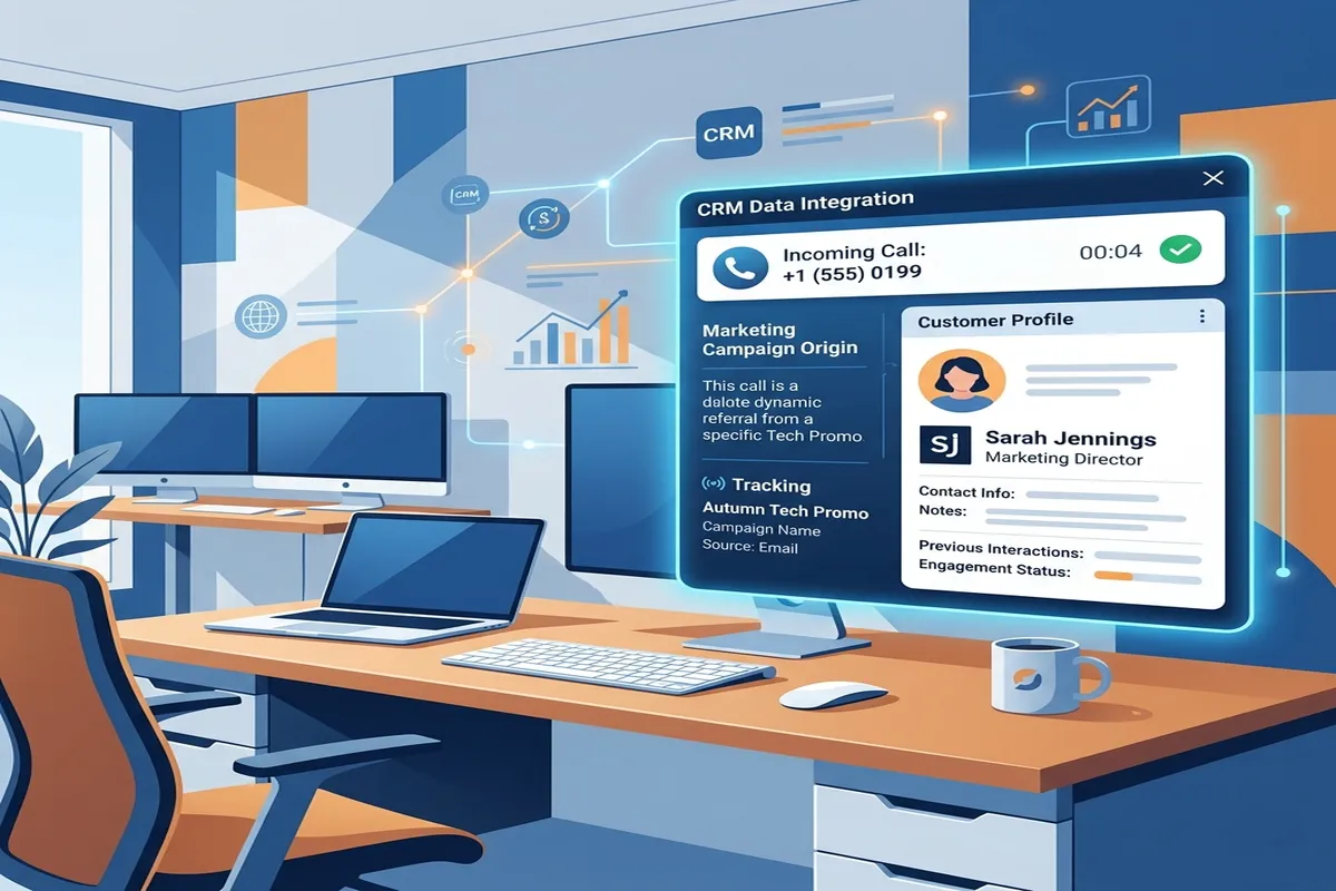 Ilustrasi Pop-up Data CRM Terintegrasi saat Panggilan VoIP Masuk