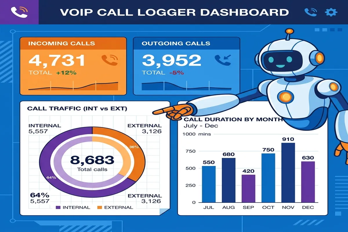 Ilustrasi Dasbor Statistik Panggilan VoIP Terintegrasi ERP
